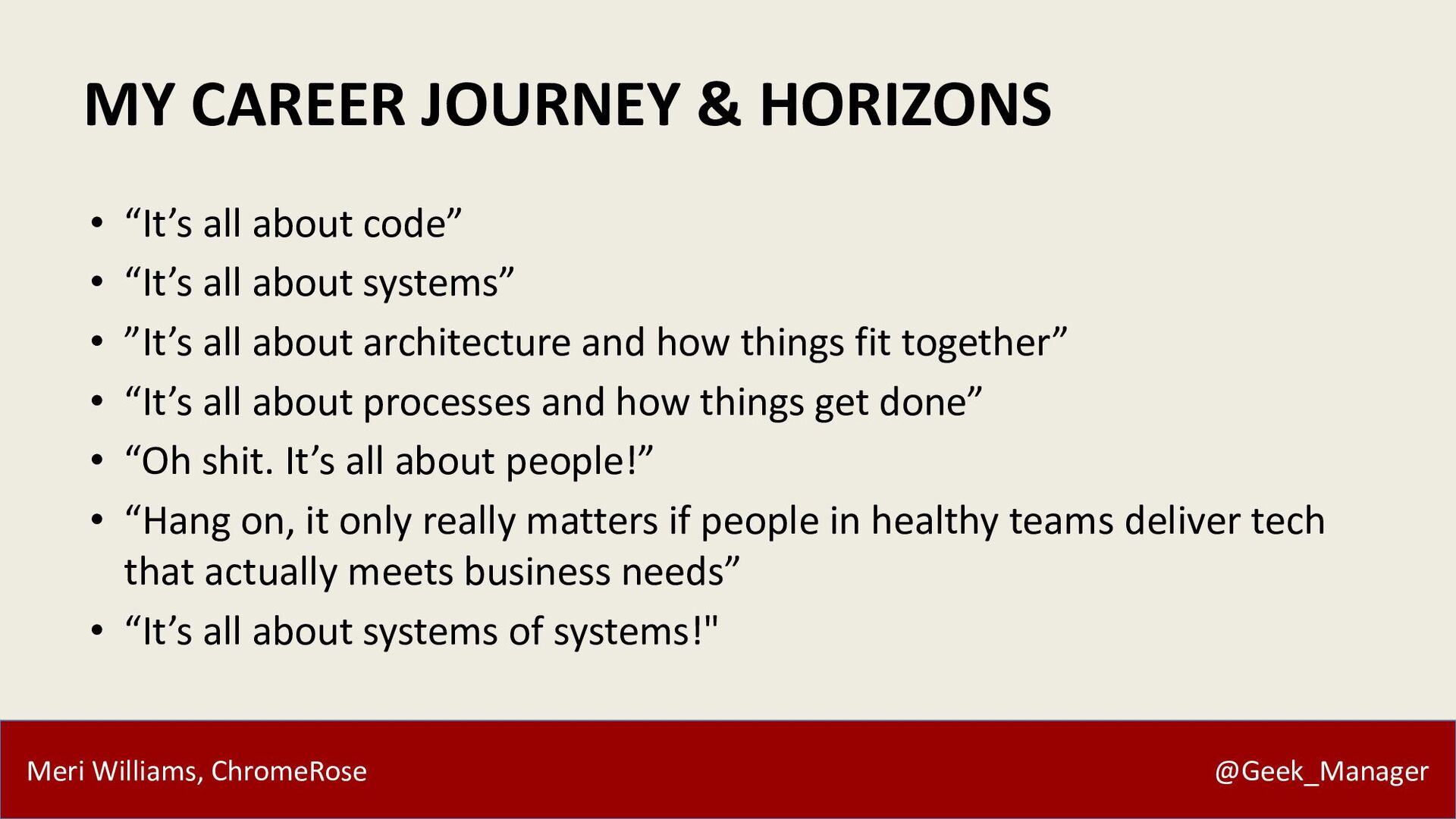 Career Vectors: Navigating Modern Careers with Meri Williams - slide 3