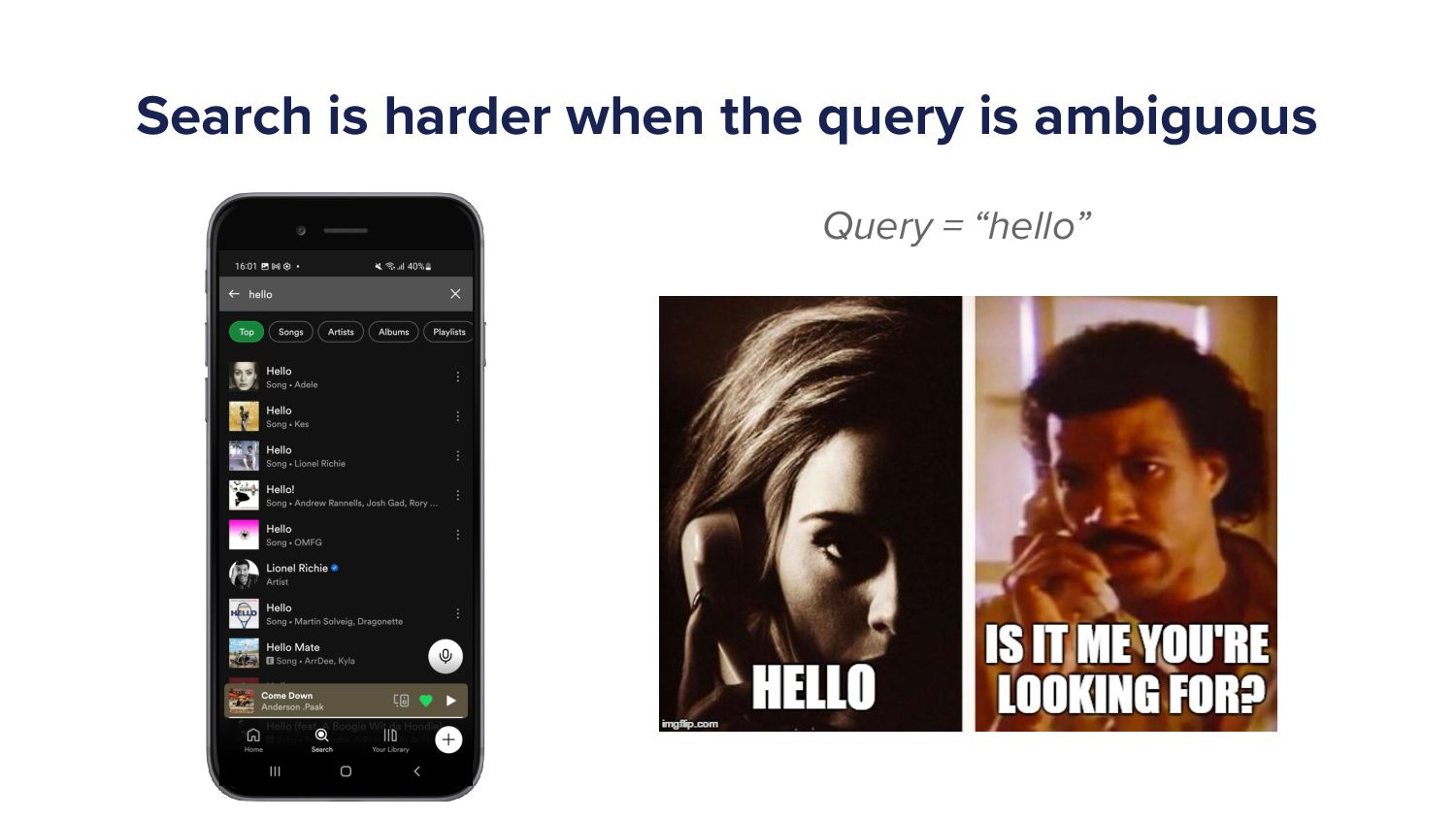 Hello, Is It Me You're Looking For? Improving Spotify Search - slide 13
